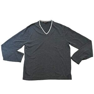 Michael Kors Men's‎ Size Large Sweater 100% Cotton Dark Gray V-Neck Tight Knit